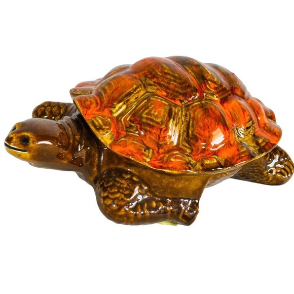 1970s Ceramic Tortoise  Turtle Art Pottery Trinket Box - Picture 1 of 8